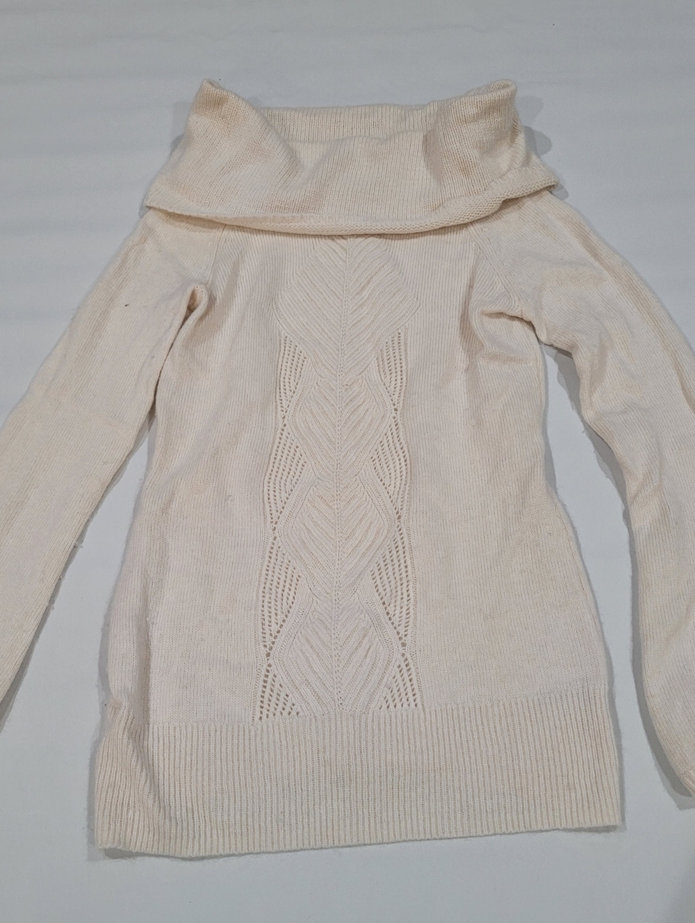 Cream Cable-Knit Off-Shoulder Sweater Angora Rabbit Hair Wool Blend